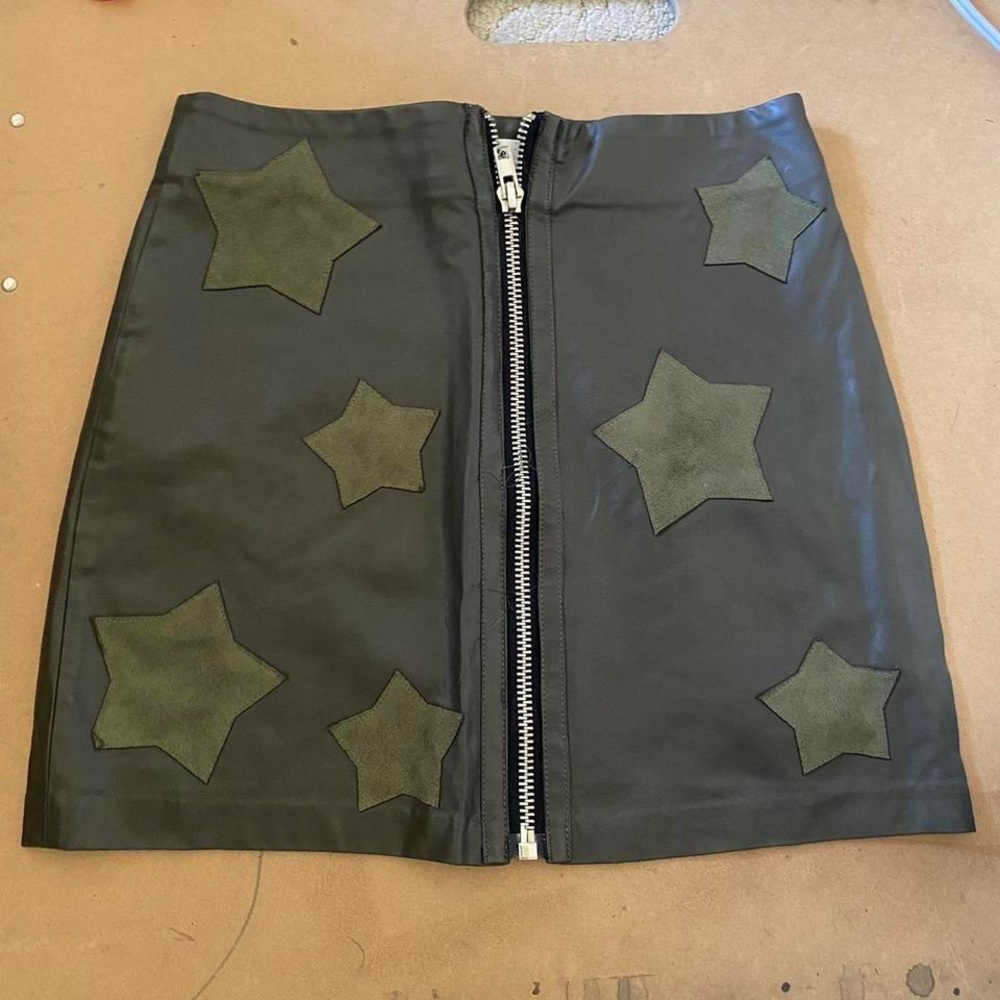 zip up leather and suede zip up star skirt